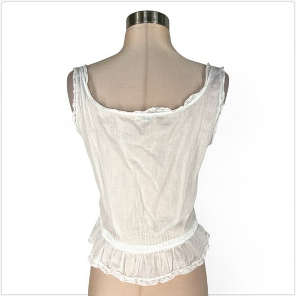 Forte Forte Italy White Cotton Button Front Camisole Boho Lace Trim Top III / L - Picture 3 of 6